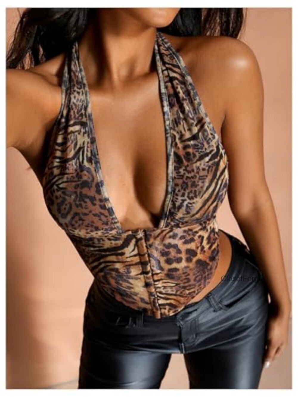 Sexy Deep V Neck Halter Corset Crop Top Sleeveless Open Back Going Out - Picture 4 of 5